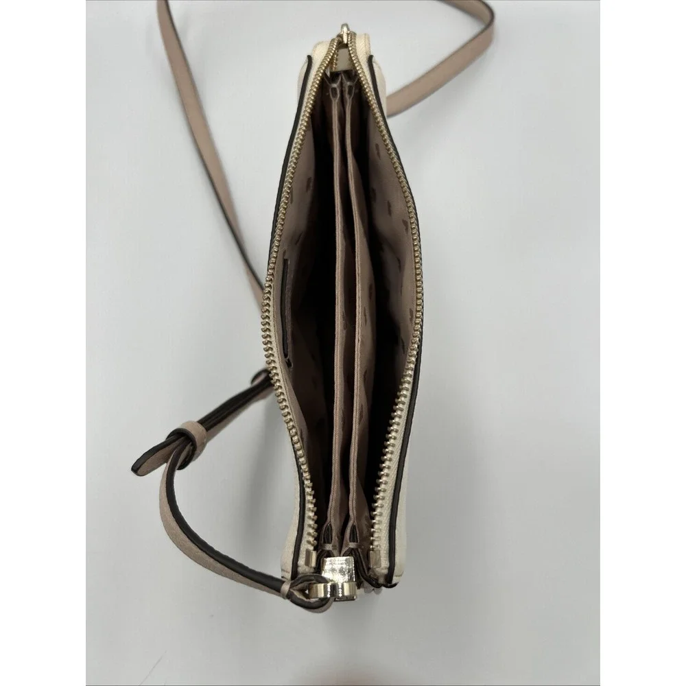 Kate Spade Leila Triple Gusset 2 Toned Pebbled Warm Beige White‎ Crossbody